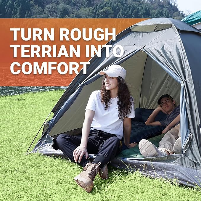 KingCamp Sleeping Pads for Camping, Self Inflating Camping Mattress with Built-in Foot Pump, Connectable Durable Inflatable Sleeping Mat with Pillow, Compact Camping Air Mattress for Camping Hiking