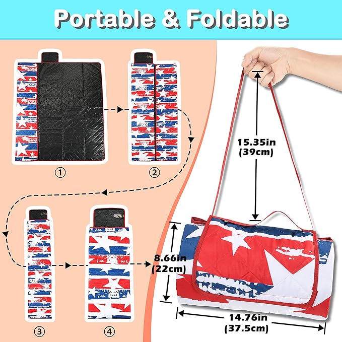 Tirrinia Extra Large Outdoor Waterproof Picnic Blanket, Sandproof & Waterproof Blanket for Beach, Park, Camping or Travel