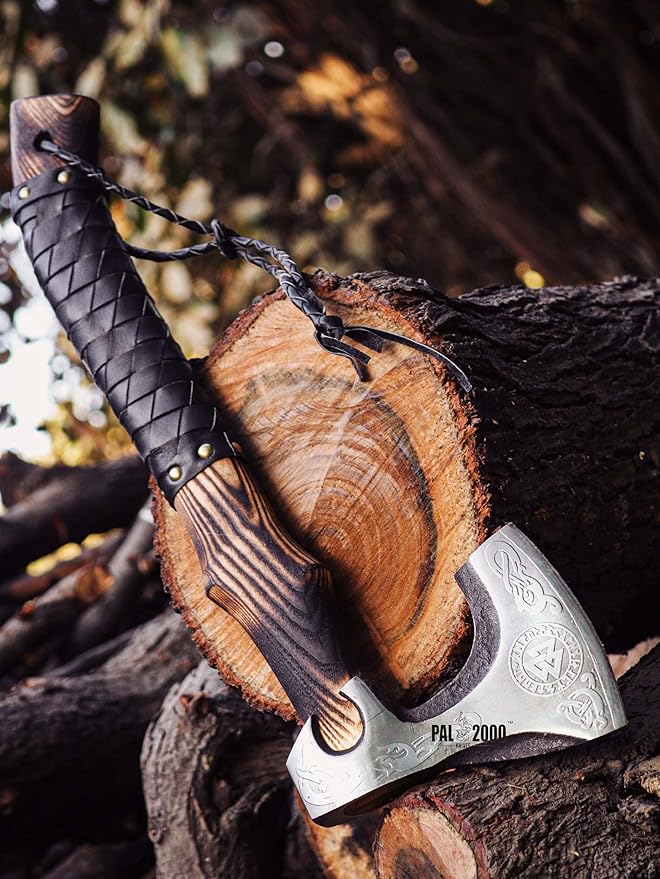 HUN-2062 Custom Handmade Viking Hatchet Axe Carbon Steel Head Bearded Camping Tomahawk Battle Ax with Sheath Ideal Gift for Men