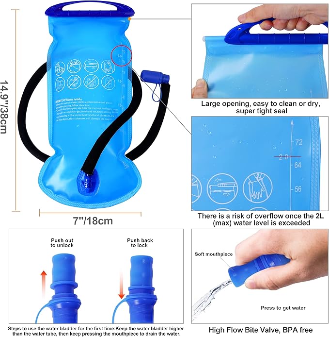 Hydration Backpack with 2L Water Bladder, Water Backpack, Insulated Hiking Backpack for Hiking Cycling Climbing Skiing