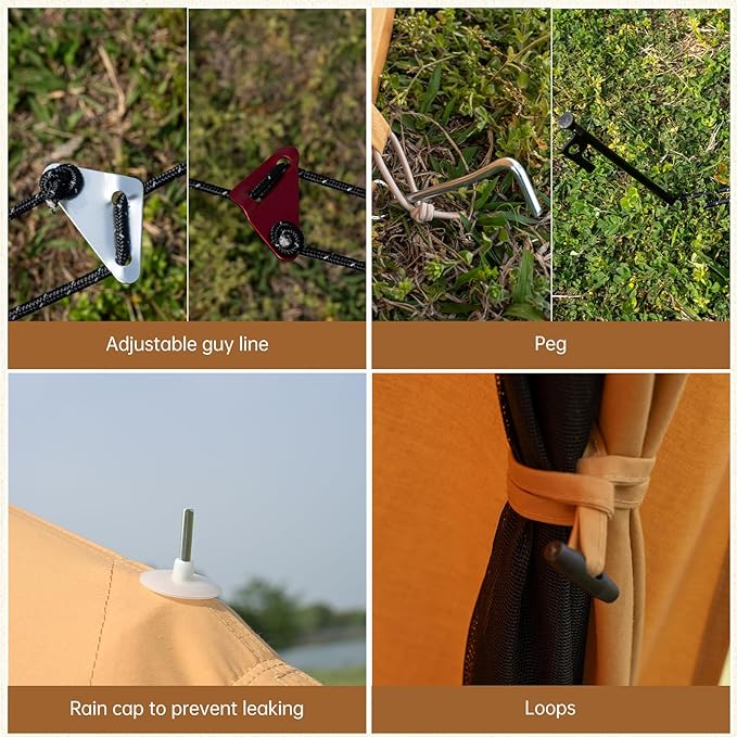 Cotton Canvas Bell Tent with Stove Jack, Roomy Yurt for Family Glamping Camping, 4 Season Tent with Zipped Removable Floor