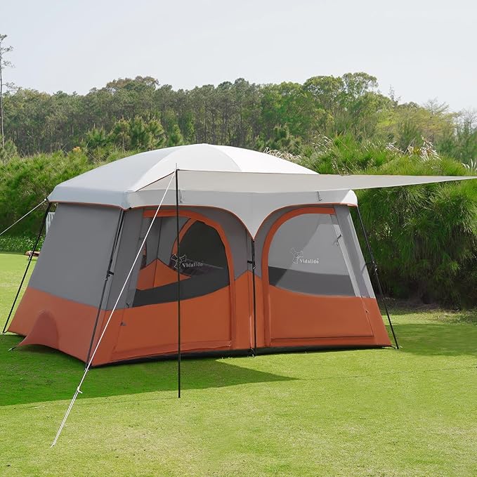 Vidalido Tents,6-8 Person Camping Tent with Extended Vestibule,2 Room Weather Resistant Family Tents,Easy Install Waterproof Outdoor Tent for Backpacking and Camping Hiking