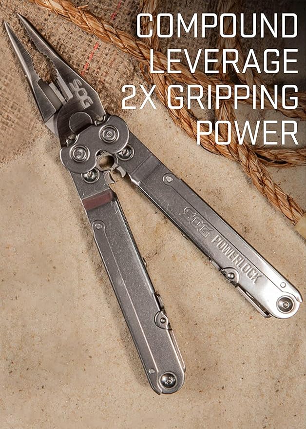 SOG Multitool - Powerlock Heavy Duty Multitool Pliers, Electrician Wire Cutter Multi Tool w/Ballistic Nylon Multitool Sheath with Clip (S62N-CP)