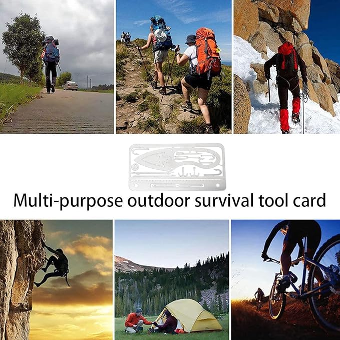 Outdoor Camping Multi-Function Tool, 4Pcs Fishing Card Multifunction Stainless Steel Preservative Survival Card for Outdoor Camping Over 18 Years Old Fishing Supplies