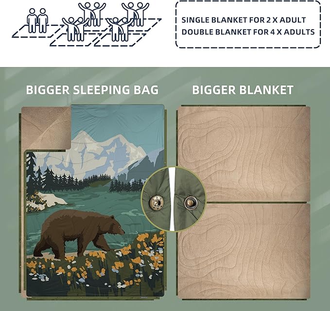 Outdoor Camping Blanket with Sherpa Lining, Extra Warm Thick Camp Blankets & Puffy Ultralight Soft Poncho DWR Camping Quilt for Cold Weather, Adventure,Sleeping,Backpacking 78"x 56"