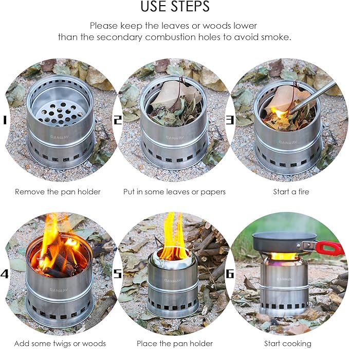 CANWAY Portable Camping Stove Wood Mini Camp Stove Survival Cooking Stove Stainless Steel Emergency Folding Camping Stove with Carry Bag for Outdoor Backpacking Hiking Traveling