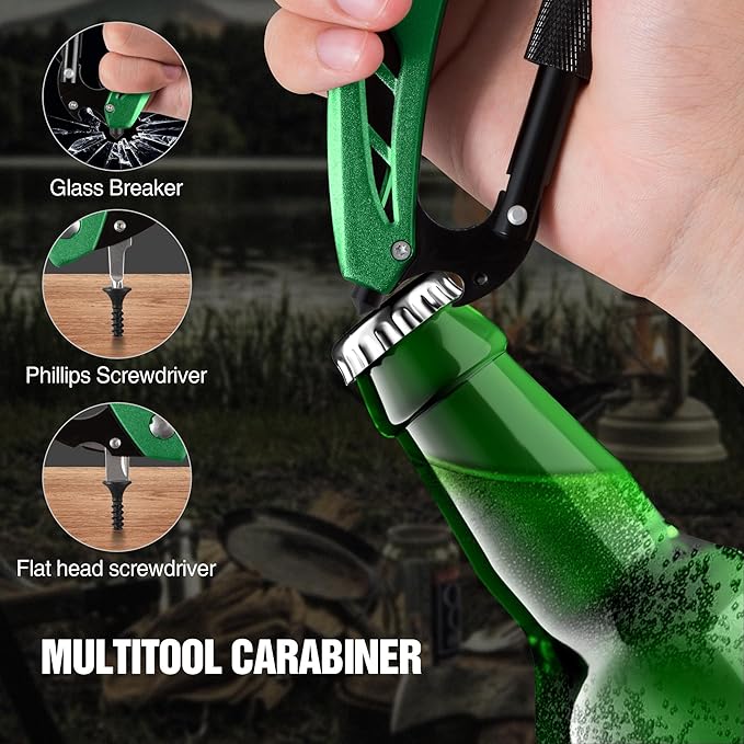 Multitool Carabiner with Pocket Knife, EDC Carabiners Keychain with Bottle Opener, Window Breaker Folding Knives and Screwdriver, Survival Gear for Outdoor Camping Hiking for Men