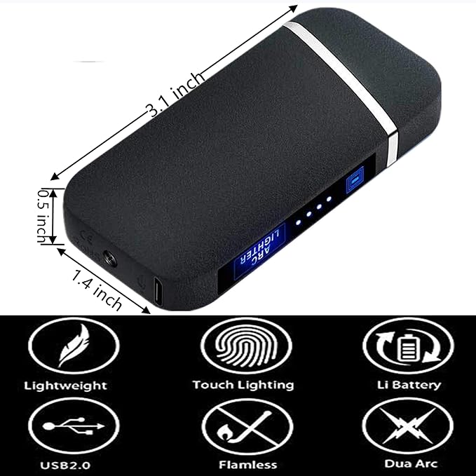 Electric Lighter Dual Arc Lighter Outdoor Windproof Lighters USB Rechargeable-Flameless-Plasma Cool Lighters for Camping, Hiking, Adventure, (Matte Black)