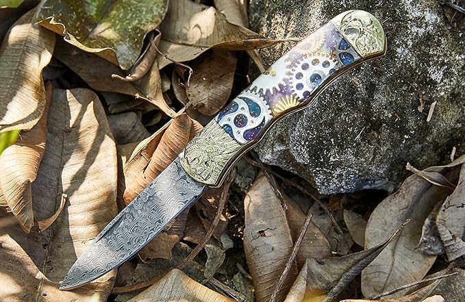 Damascus Pocket Knife Folding Knife, Tactical Camping Survival Knife, 3.2 inch Dream Gear, Best Pocket Kinfe for Camping Survival Fishing Hunting