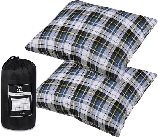 REDCAMP Small Camping Pillow Lightweight and Compressible, 2PCS Flannel Travel Pillow with Removable Pillow Cover
