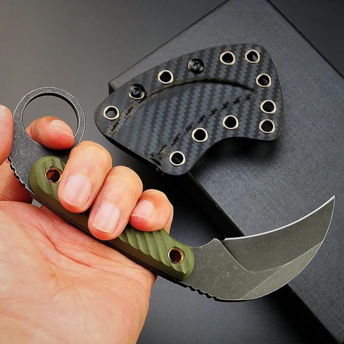 C1395 Fixed Blade Knife,AUS-10 Black Stonewashed Steel Blade G10 Handle Claw Knife EDC Tool Knife for Outdoor, Survival, Hiking, Camping(Green)