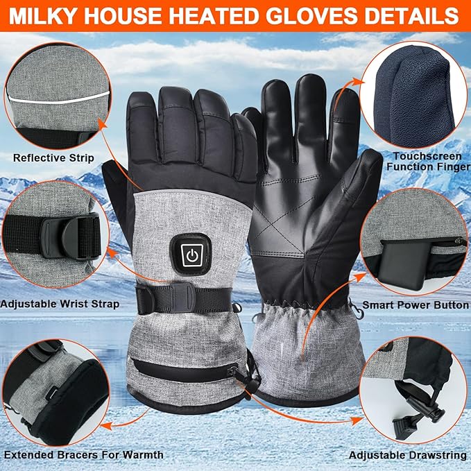 Heated Gloves for Men Women, Heated Motorcycle Gloves, Winter Rechargeable Electric Heating Gloves with Battery, Heated Mittens Hand Warmer Gloves for Outdoor Sports Cycling Skiing Camping Hiking Work