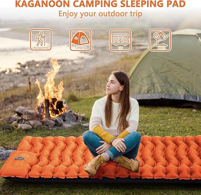 Sleeping Pad for Camping, Ultralight Inflatable Camping Mat with Pillow Built-in Foot Pump Sleeping Pads, Compact & Lightweight Air Mattress for Camping, Backpacking, Hiking