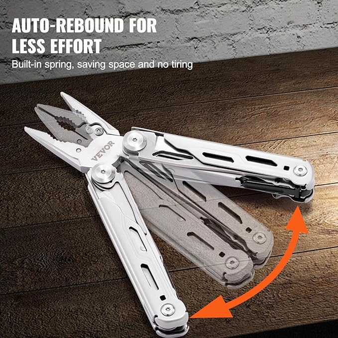 VEVOR 28-in-1 Multitool Pliers,Stainless Steel Multi Tool Pocket K-nife,Self-locking Multitool Pliers with Sheath & Replaceable Screwdrivers Bits -Perfect for Outdoor Survival, Camping, Hiking