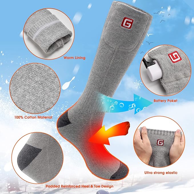 SVPRO Rechargeable Heating Socks Battery Operated Socks Heated for Women Men,Electric Heated Socks with 3 Heating Settings Outdoor Riding Camping Hiking Skiing Motorcycle Winter Electric Warm Socks