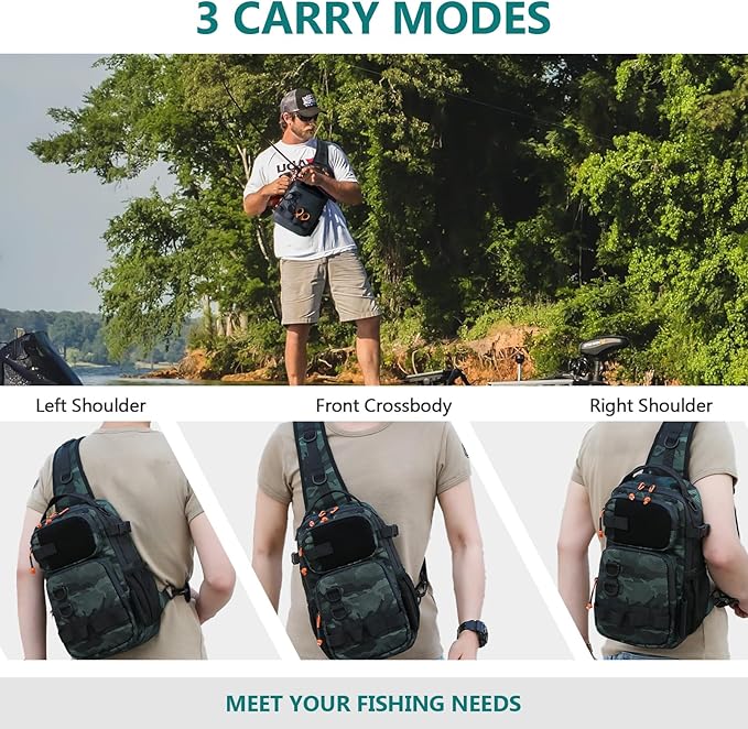 NEW VIEW Fishing Sling Bag, Waterproof Sling Pack with Rod Holder, Versatile Storage Fly Fishing Bags for Men, Small Shoulder Pack for Streams & Rivers