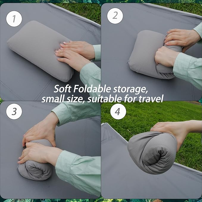 Travel Pillow Small Camping Pillow Memory Foam Bed Neck Soft Pillow Lightweight Easy to Carry Portable Cooling Home Pillow Removable Pillow Cover with Travel Storage Bag (Gray)