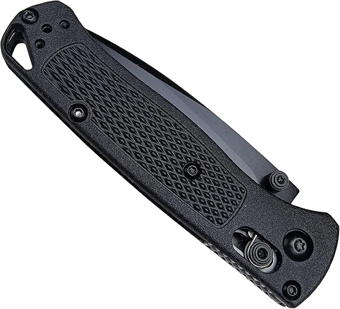 HUAAO Mini Bugout Folding Pocket Knife, Plain Edge, Thumb Stud Manual Open, Glass Reinforced Nylon Grivory Handle with Belt Clip for EDC Camping (black blade)