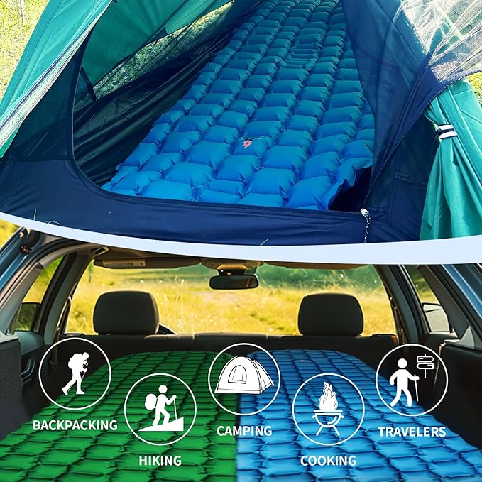 Sleeping Pad for Camping - Inflatable 2 Inch Sleeping Mat for Backpacking, Ultralight Camping Pad for Tents, Compact Camping Air Mattress for Hiking, Car Travel, and Sports