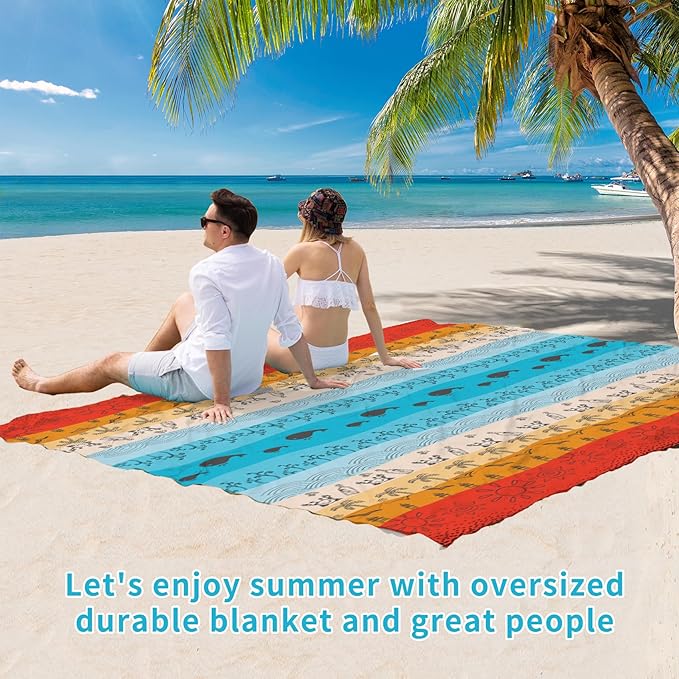 BYDOLL Beach Blanket Sandproof Waterproof 78''×81''1-4 Adults Compact Lightweight Oversized Beach Blanket Large Picnic Mat Beach Blanket for Travel Camping Hiking Picnic