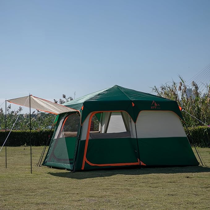 KTT Large Tent 6-8 Person,Family Cabin Tents,Straight Wall,3 Doors and 3 Windows with Mesh,Waterproof,Big Tent for Outdoor,Picnic,Camping,Family,Friends Gathering.……