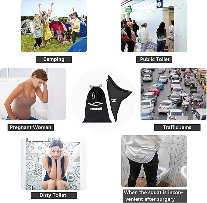 AWOKEN Female Urination Device, Reusable Silicone Female Urinal Women Pee Funnel Women to Pee Standing Up, Female Urinal with Drawstring Bags for Travel and Outdoor Camping