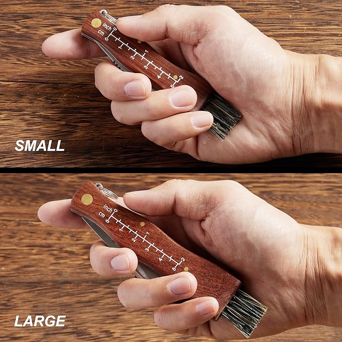 Mushroom Foraging Kit Folding Mushroom Knife with Brush + Pink Foraging Bag and Leather Strap Wood Handle Pocket Knife for Fungus Truffles Special Edition Set for Women