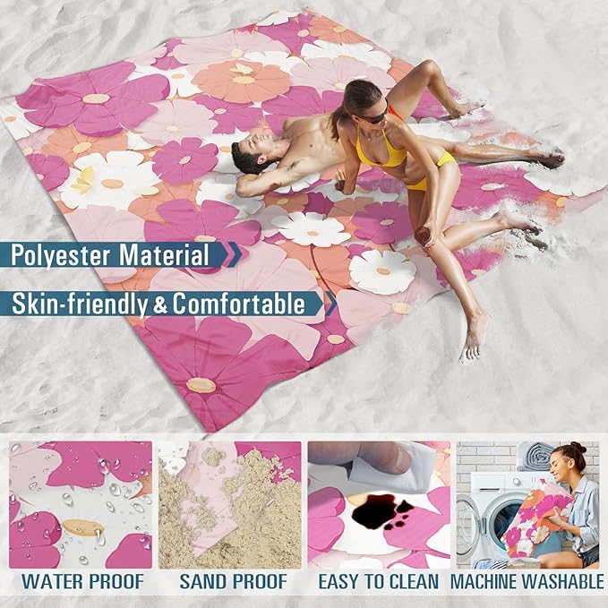 Beach Blanket Sandproof Waterproof 78''×81'' 1-5 Adults Oversized,Compact Lightweight Durable Beach Mat for Travel Camping Hiking Picnic Blanket