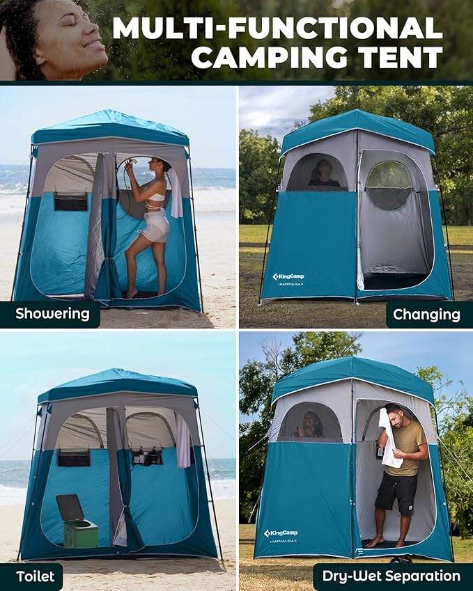 KingCamp Camping Shower Tent, Instant Portable Privacy Shelter, 1/2 Room Large Outdoor Toilet Tent with Floor, Water-Resistant, Windproof & Easy Setup for Beach, Camping & Hiking