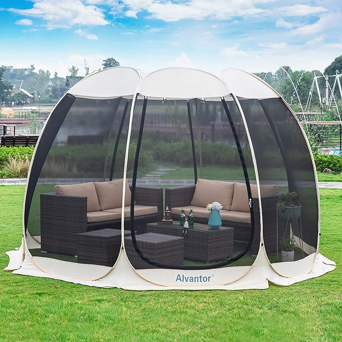 Alvantor Pop Up Screen Tent House Room Instant Outdoor Camping Canopy Sun Shelter Gazebo for Patio, Backyard & Deck, Privacy Tent(2-10 People, 8'x8' 10'x10' 12'x12')