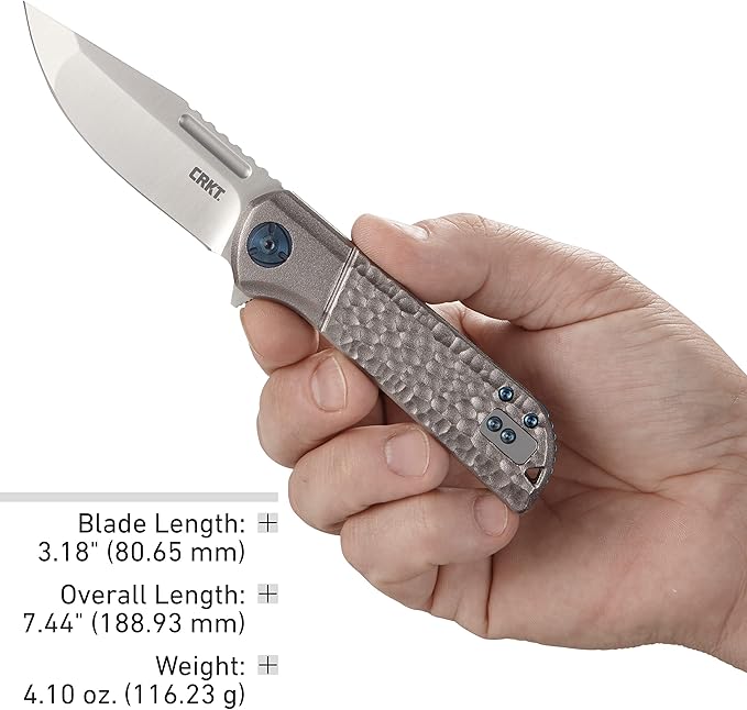 CRKT Lanny EDC Folding Pocket Knife: Assisted Opening Everyday Carry, Satin Blade, Flipper , Liner Lock, Hammered Aluminum Handle, Reversable Pocket Clip 6525