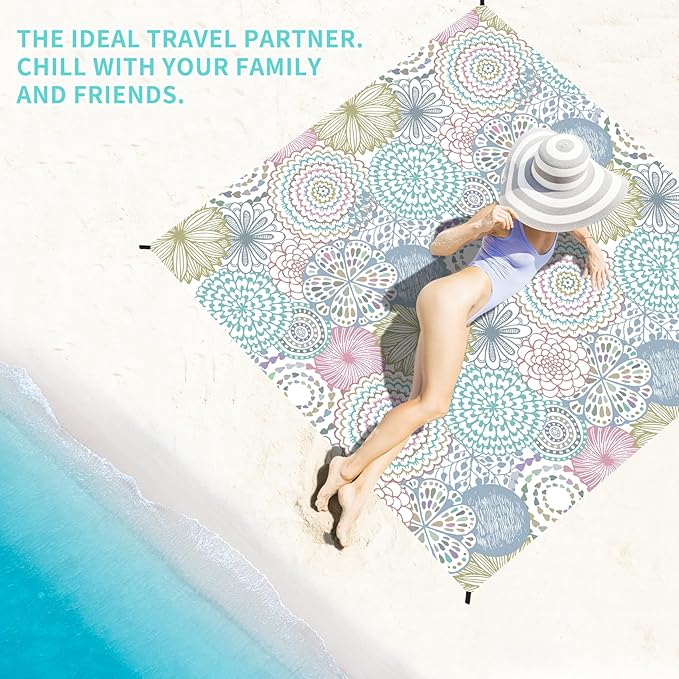 BYDOLL Beach Blanket Sandproof Waterproof 78''×81'' 1-4 Adults Compact Lightweight Oversized Beach Blanket Large Picnic Mat Beach Blanket for Travel Camping Hiking Picnic