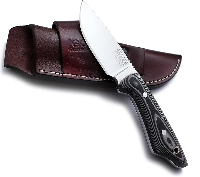 GCS Custom Handmade Black Micarta Handle D2 Tool Steel Skinner Bushcraft Knife Knives Bowie Buffalo Hide Sheath 138