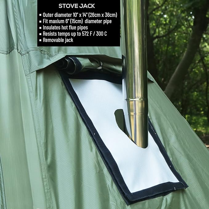 Preself 4~6 Person Tipi Hot Tent T3 XL with Screen Window, Height 8' 6" 2.6m, Diameter 15' 4.6m, for Wood Buring Stove Bushcraft Family Camping Hunting Fishing
