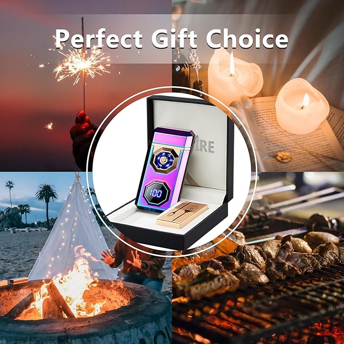 SKRFIRE Electric Lighter Rechargeable USB C Arc Plasma Lighter High Power Flame Cool Lighter Windproof Electronic Candle Lighter with LED Flashlight for Candle, Firework, Incense (Color)