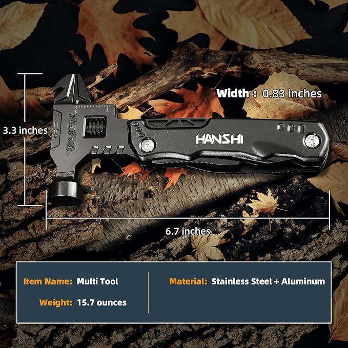 Adjustable Wrench Multitool Hammer for Survival,16 in 1 Multitools Pliers with Nylon Sheath,Pocket Knife Multi Screwdriver Tool All in One Camping Accessories for Stocking Stuffers for Men