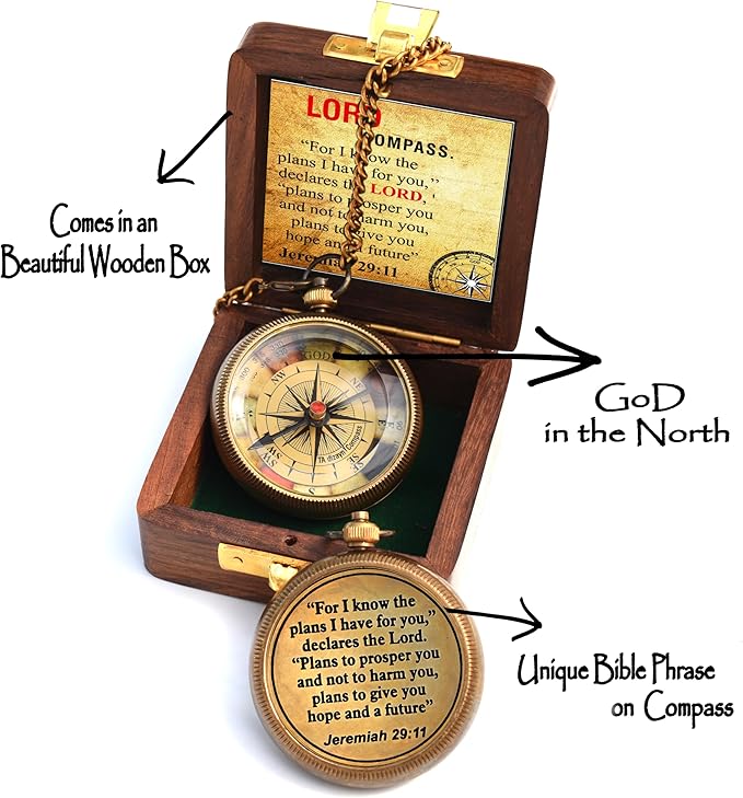 For I Know The Plans I Have For You, Jeremiah 29:11, Solid Brass Directional Engraved Compass, Baptism Gifts for Boys Girls, First Communion, Christian Gifts for Men, First Confirmation Gifts for Boys