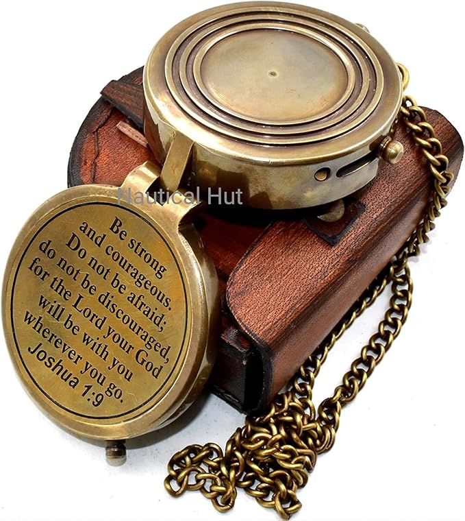 Compass Your Tommy Your Tubbo Brass Pocket Compass with Leather Carry Case, Compass with Chain, Pirates Compass, Engravable Gift Compass, Camping Compass