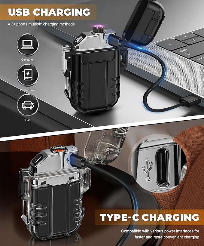 Lafagiet 3 Pack of Electric Lighter+Torch Lighter+Coil Lighter, USB C Recharge, Waterproof Windproof Lighters for Candle, Camping, Survival Tactical Gear (NO Butane Gas)