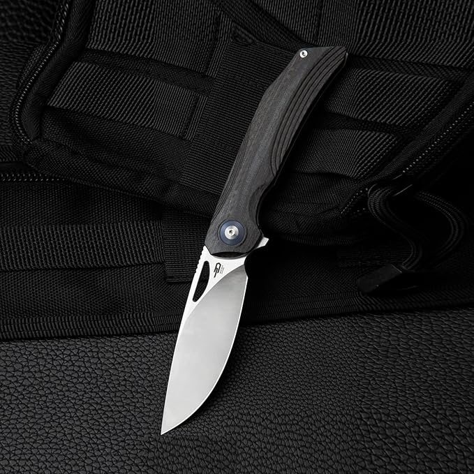 BESTECH KNIVES Pocket Folder Folding Knife: 3.54" 154CM Steel Satin Blade, Carbon Fiber and G10 Scales, Flipper, Liner Lock, EDC Titanium Clip, BL01A (Black Desert)