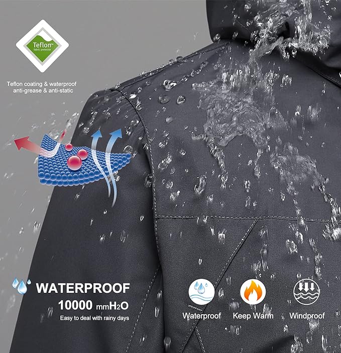 Women's 3 in 1 Ski Jacket Mountain Waterproof Windproof Winter Snow Coat Hike Snowboarding Jackets Hooded Warm Raincoat
