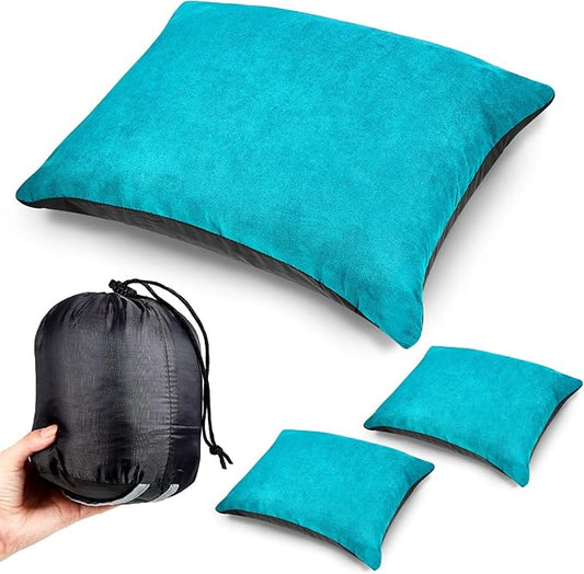 Soaoo 3 Pcs Camping Pillow Inflatable Compressible Memory Foam Foldable Travel Pillow Packable Pillow with Storage Bag for Adult Kid Backpacking Sleeping Traveling Hiking Car Essential Gear (Green)