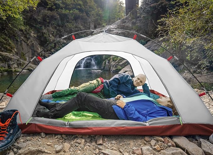 KAZOO 2/4 Person Camping Tent Outdoor Waterproof Family Large Tents 2/4 People Easy Setup Tent with Porch Double Layer