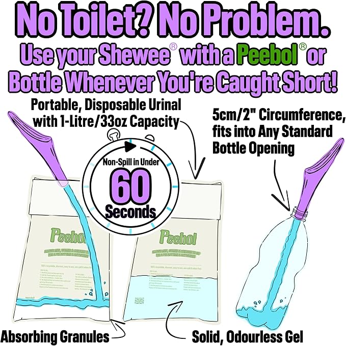 SHEWEE Extreme Female Urinal – UK Made Reusable Pee Funnel, Travel Essential Camping Accessories Festival Essential, Stand to Pee Female Urination Device