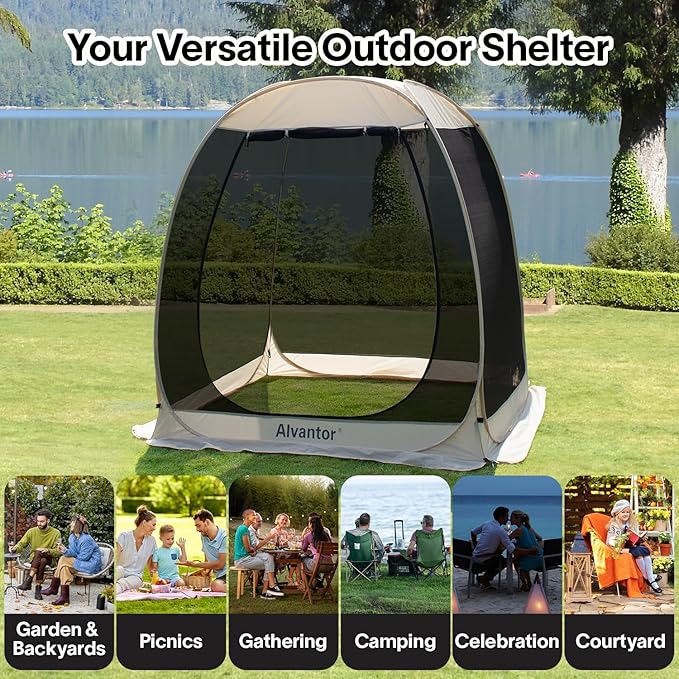Alvantor Pop Up Screen Tent House Room Instant Outdoor Camping Canopy Sun Shelter Gazebo for Patio, Backyard & Deck, Privacy Tent(2-10 People, 8'x8' 10'x10' 12'x12')