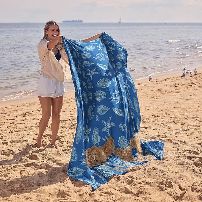 WEKAPO Beach Blanket Waterproof Sandproof Oversized, Extra Large Beach Mat Sand Free, Lightweight & Compact Sand Free Mat with 6 Stakes & 4 Corner Pockets