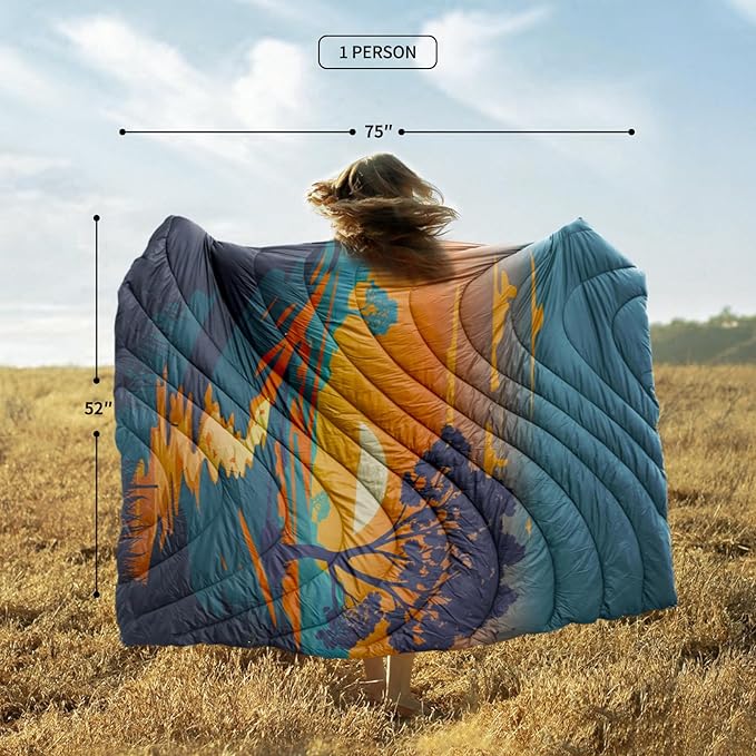 zzlamb Camping Blanket, Lightweight Cloak Puffy Down Alternative Travel Blanket, Portable & Windproof Warm Outdoor Blanket, Cozy Quilt Plane Car Picnic Hammock Beach Backpacking, 52x75in
