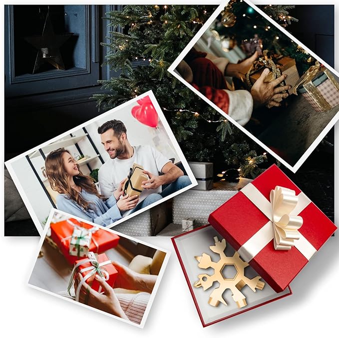 Snowflake Multitool, 2Pcs 18 in 1 Snowflake Multi tool Stainless Steel Snowflake Tool with Keyring(Gold)