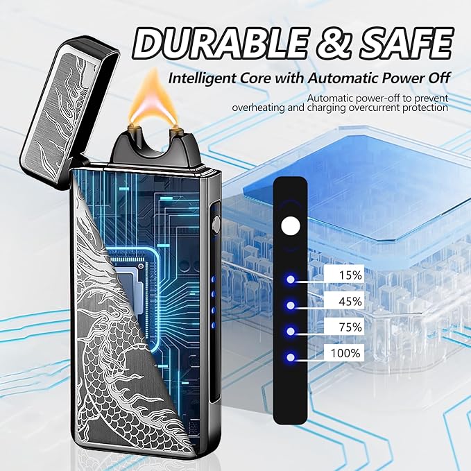 Electric Lighter Rechargeable USB Dragon Lighter Arc Plasma Torch Lighter Windproof Cool High Power Candle Lighter with LED Battery Indicator for Candles, Fireworks, Incense (BlackDragon)
