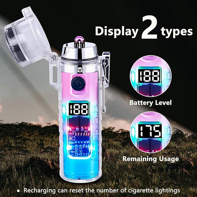 YOZWOO Rechargeable Lighter USB Lighter Double Arc Electric Lighter Plasma Lighter Waterproof Transparent Cool Lighter with Compass for Outdoor Adventure, Survival Tactical Gear(Pink Blue)